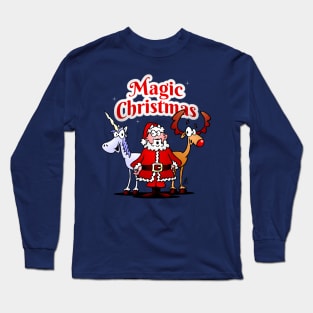 Magic Christmas: Santa, reindeer and a unicorn Long Sleeve T-Shirt